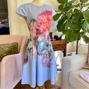 ted baker blue floral skater dress Ted Baker London Floral Polyester Lined Belted Dress, Sz.2, Near Mint